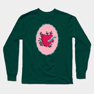 Cameo design with  pink heart, worm and plants Long Sleeve T-Shirt